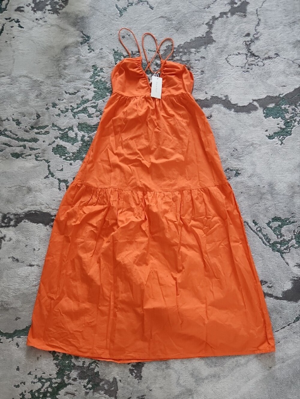 Women's 100% Cotton Orange Maxi Sundress with Spaghetti Straps